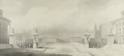 London Bridge Yaklaşımı için Tasarım (kalem ve mürekkep ve kağıt üzerinde grafit üzerinde yıkama) by English School